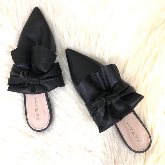 zara natural mules with bow
